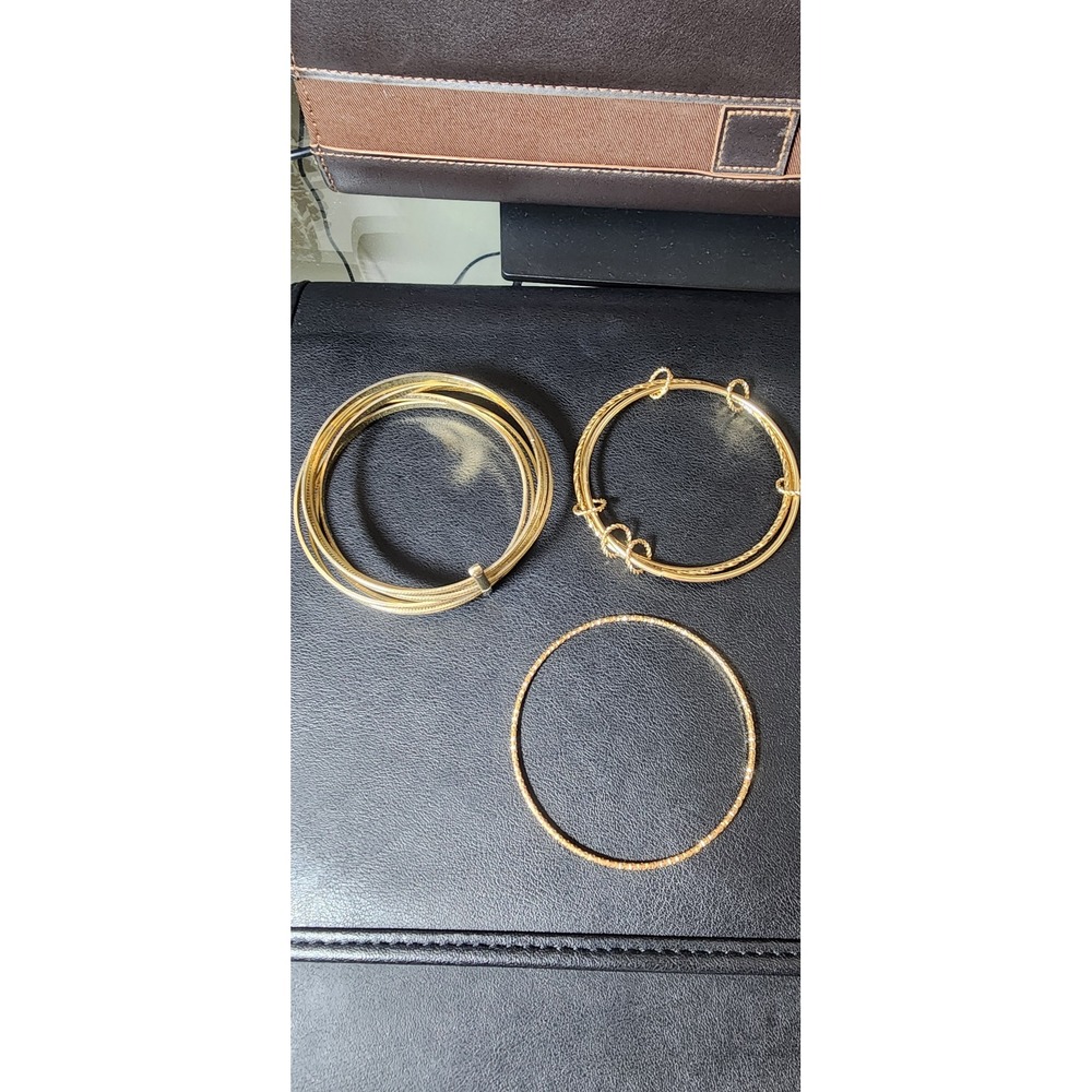 Gold Tone Bangle Bracelet Set Multi Strand Knot Textured Stackable 3 Piece‎